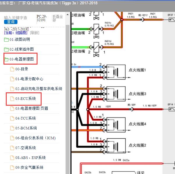 2017-2018年奇瑞汽车-瑞虎3x 点火线圈电路图