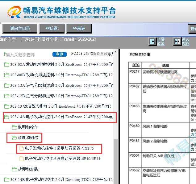 2020-2021年江铃福特全顺发动机故障代码表
