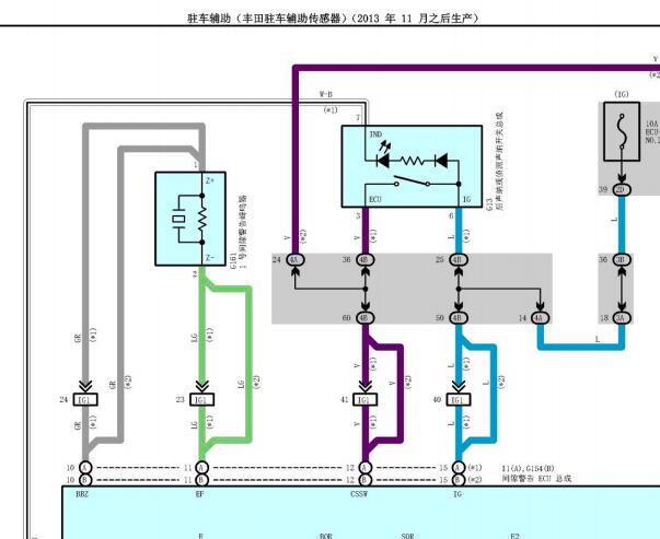 2014年丰田普拉多倒车雷达电路图