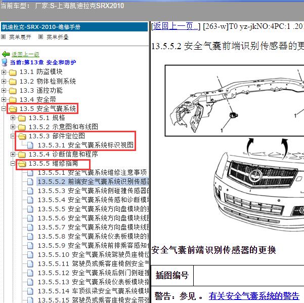 2010年上海凯迪拉克-SRX 气囊维修手册和位置
