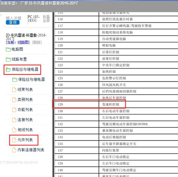 2016-2017年雷诺科雷傲元件说明