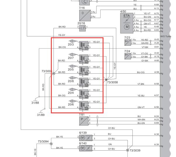2014年沃尔沃XC60发动机点火线圈电路图