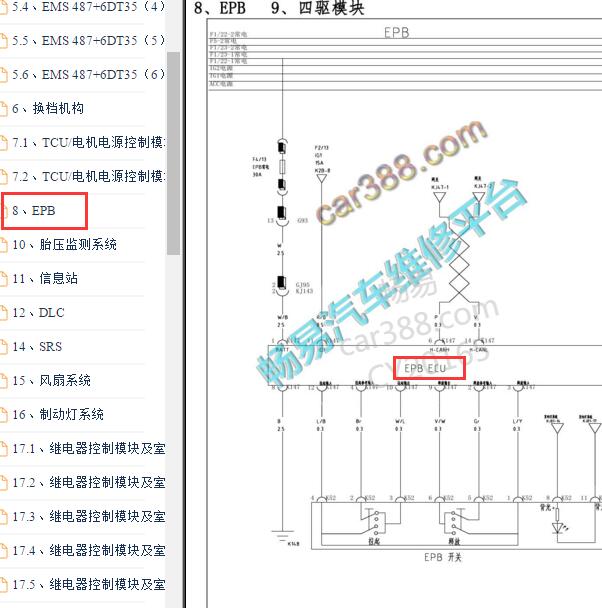 2014-2015年比亚迪S7 手刹电路图