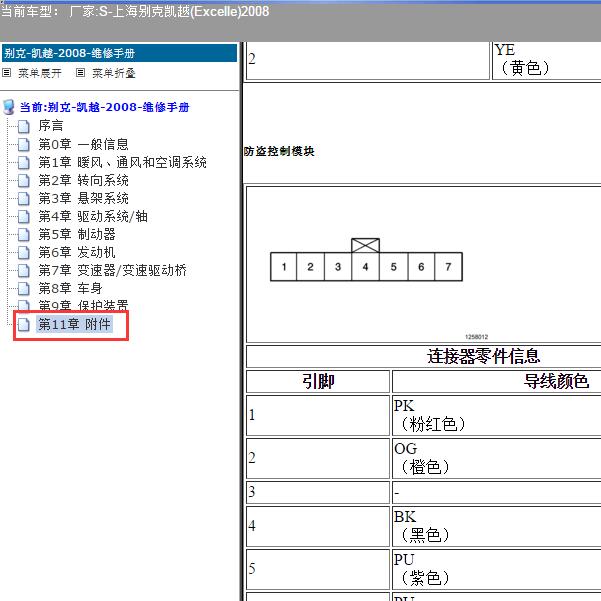 2008年上海别克-凯越 防盗模块针脚