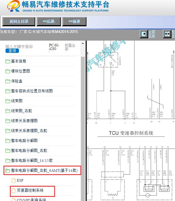 2014-2015年长城哈弗M4变速箱电路图资料