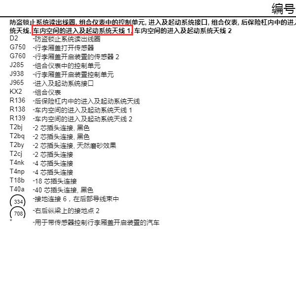 2023年大众速腾 车内空间进入及起动系统天线1电路图