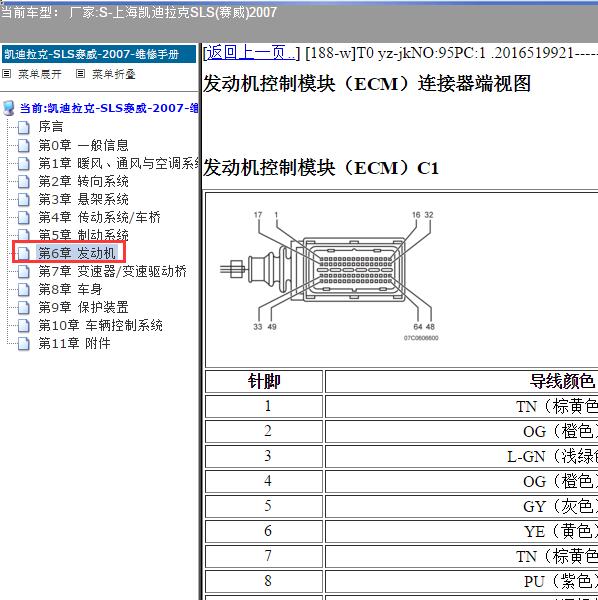 2007年上海凯迪拉克-SLS(赛威) 发动机针脚