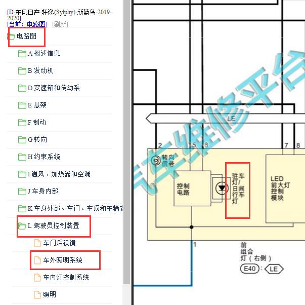 2019-2020年日产轩逸日间行车灯电路图