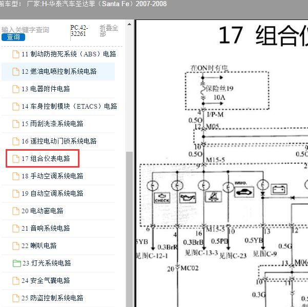2007-2008年华泰汽车-圣达菲 仪表电路图