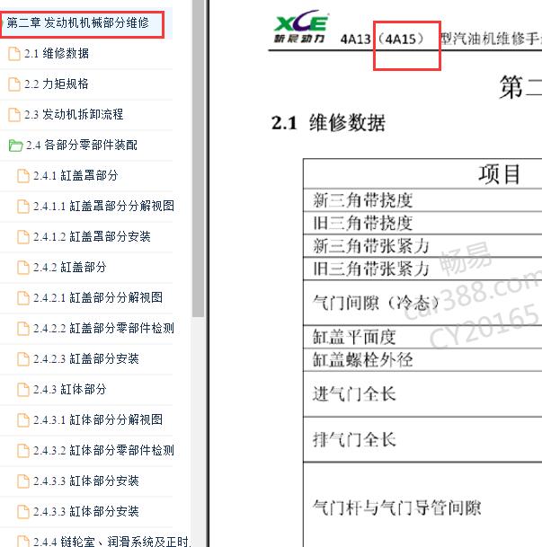 2012年金杯智尚S30 4A15发动机维修手册
