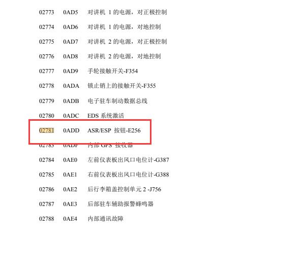 大众帕萨特02781故障码资料