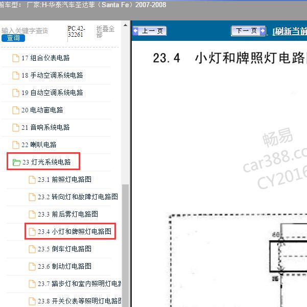 2007-2008年华泰汽车-圣达菲 小灯电路图