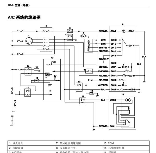 2007年昌河铃木浪迪空调电路图