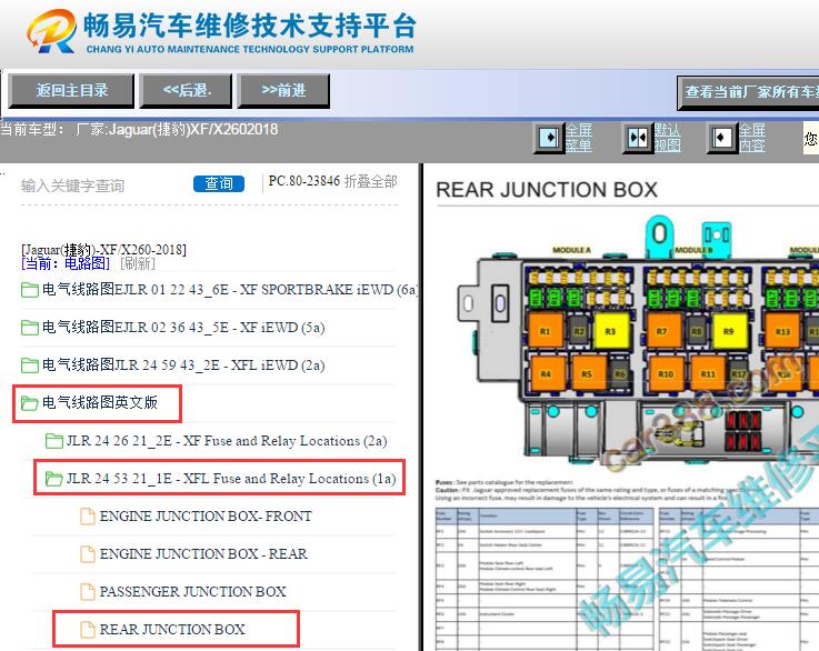 2018年捷豹XFL保险丝继电器位置和说明资料