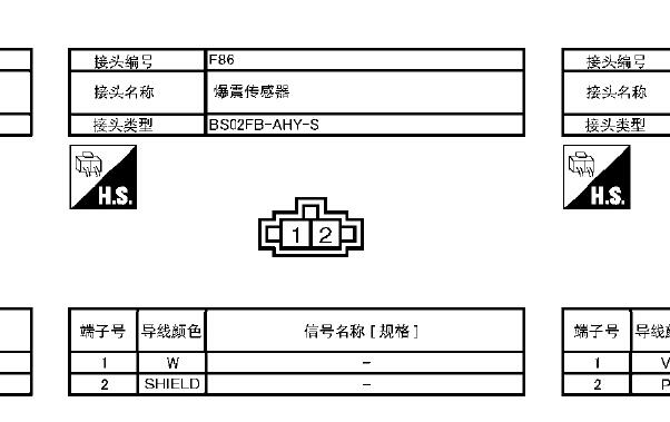 2008年日产天籁发动机爆震传感器针脚资料