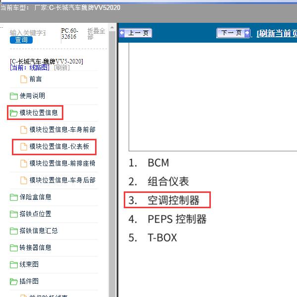 2020年长城汽车-魏牌VV5 空调模块位置