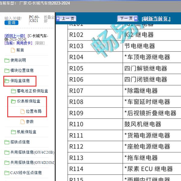 2023-2024年长城汽车-炮 保险继电器位置