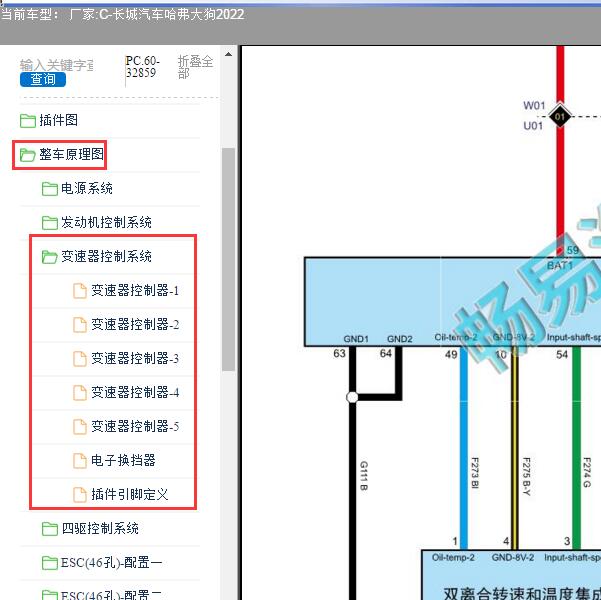 2022年长城汽车-哈弗大狗 变速箱电路图和针脚定义