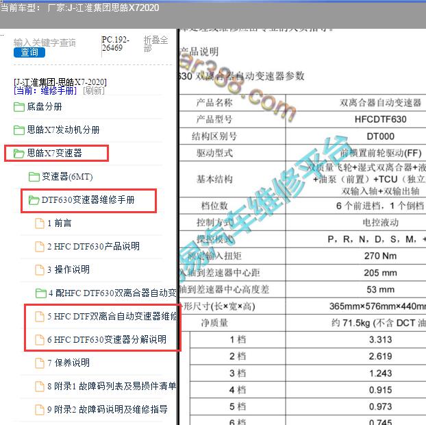 2020年江淮集团思皓X7变速箱维修手册