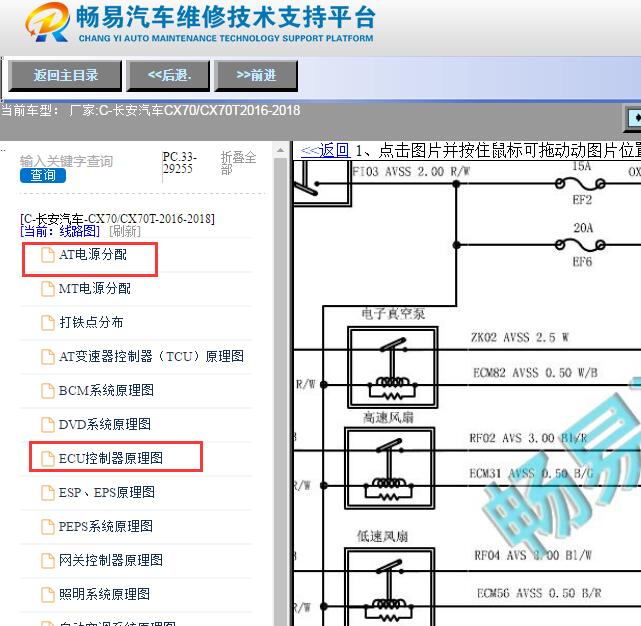 2016-2018年长安汽车CX70冷却风扇电路图
