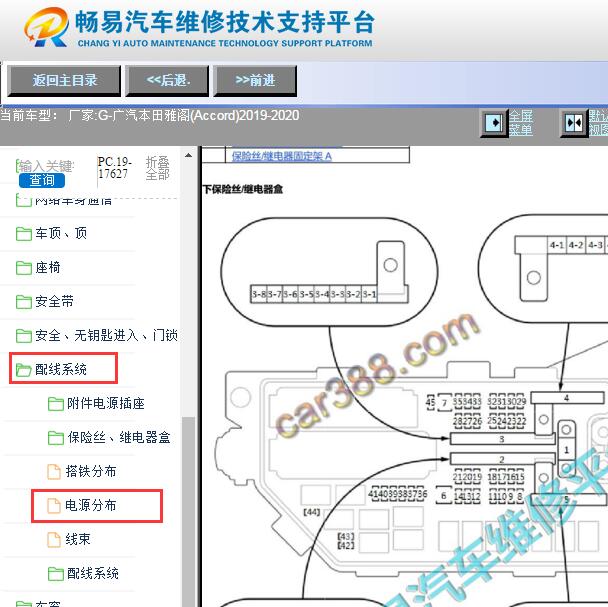 2019-2020年本田雅阁保险丝继电器资料