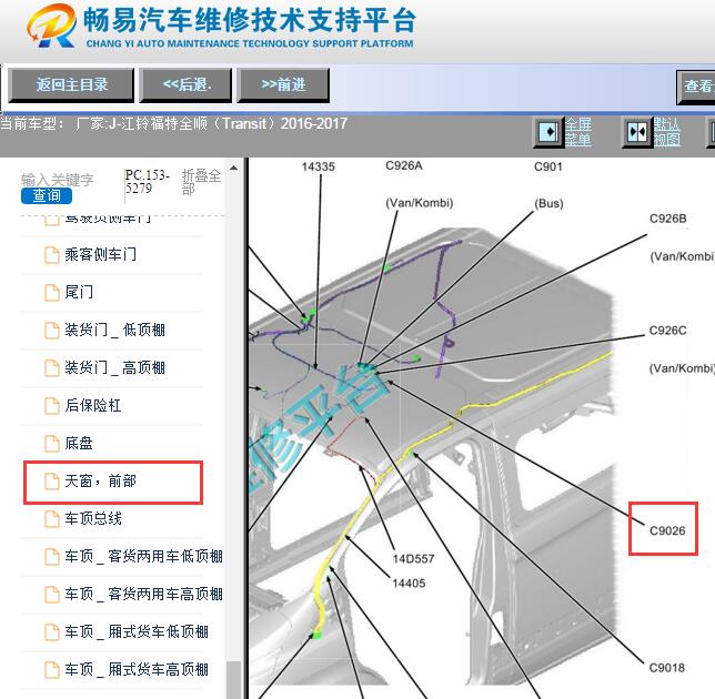 2016-2017年江铃福特全顺遥控钥匙接收器位置