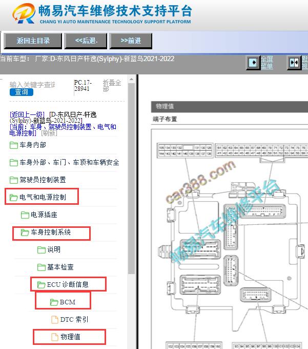 2021-2022年日产轩逸车身电脑针脚资料