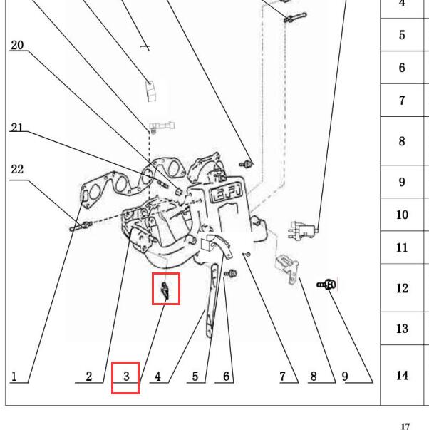 金杯阁瑞斯4RB2 发动机水温传感器安装位置.