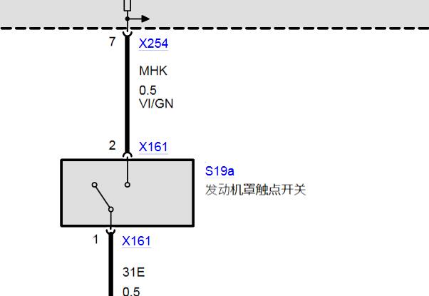 2007年宝马Z4发动机盖触点开关电路图
