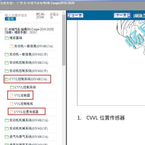 2019-2020年长城汽车-哈弗H6 Coupe CVVL霍尔传感器位置