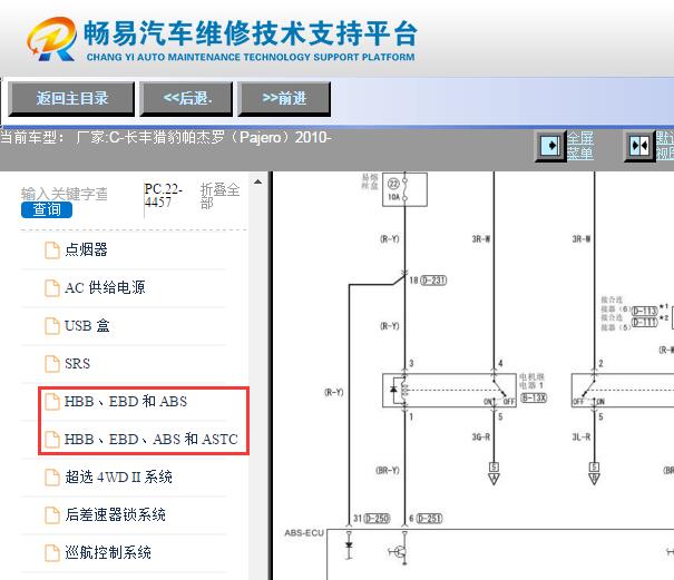 2010年长丰猎豹帕杰罗ABS电路图资料
