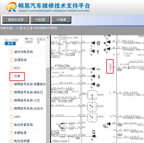2017-2019年帅铃T6车速传感器电路图