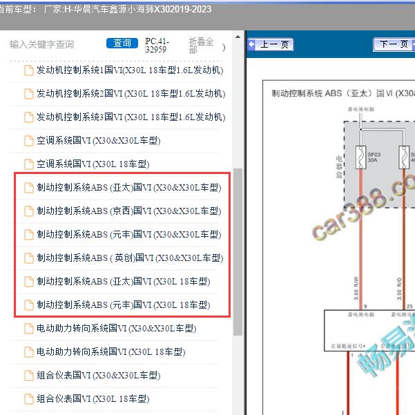 2019-2023年尊敬的用户，欢迎你使用在线客服，你需要的资料在《畅易汽车维修技术支持平台》是有的，请直接登陆查询！查询方法：国内厂家 -> 华晨汽车-鑫源小海狮X30-2019-2023[ 线路图 ] -> 电路线路连接图 -> 制动控制系统ABS(亚太)国V(X30&X30L车型) ABS电路图