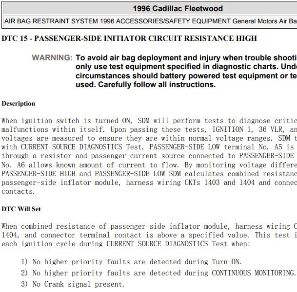1996年凯迪拉克伍德故障码资料