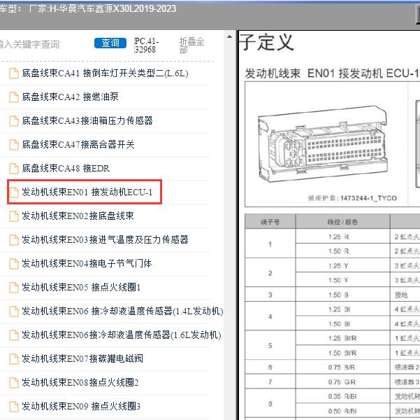 2019-2023年华晨汽车-鑫源X30L 发动机针脚