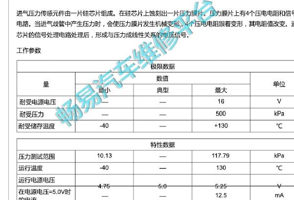 北京汽车A151发动机进气压力传感器数据流资料