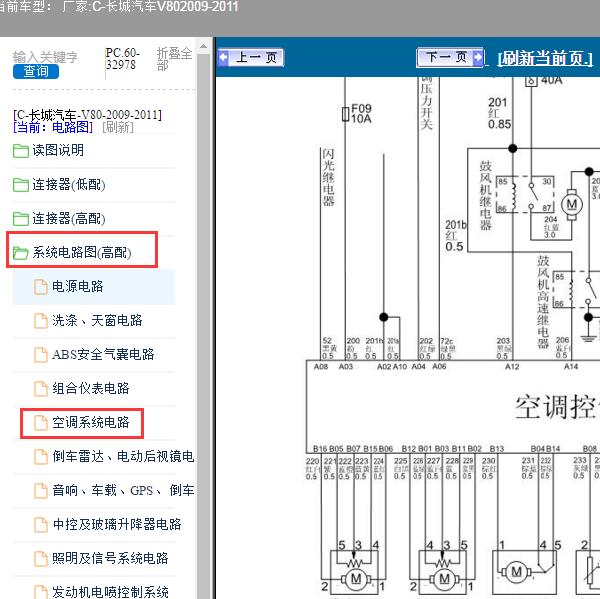 2009-2011年长城汽车-V80 空调系统电路图