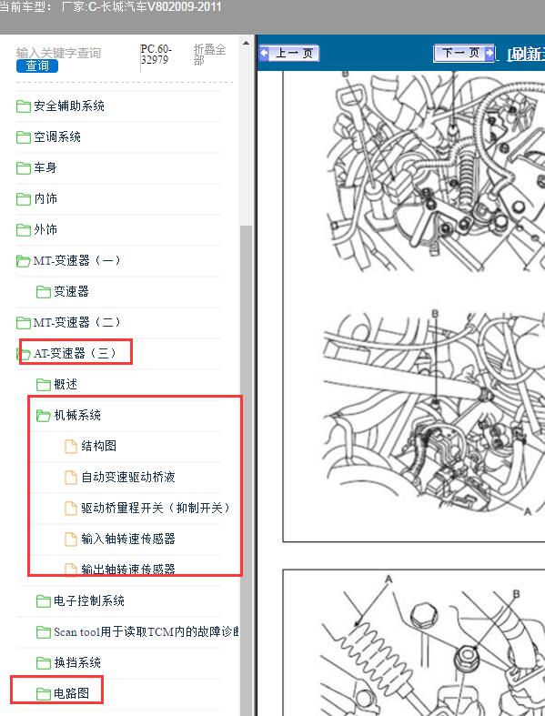2009-2011年长城汽车-V80 变速箱电路图和维修手册