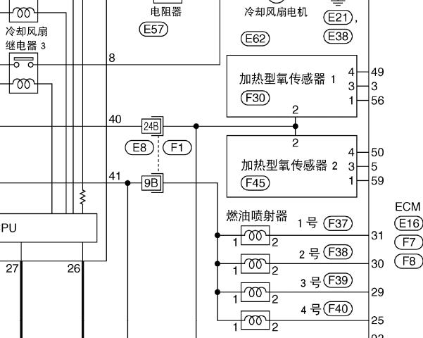 2009年日产轩逸发动机氧传感器电路图