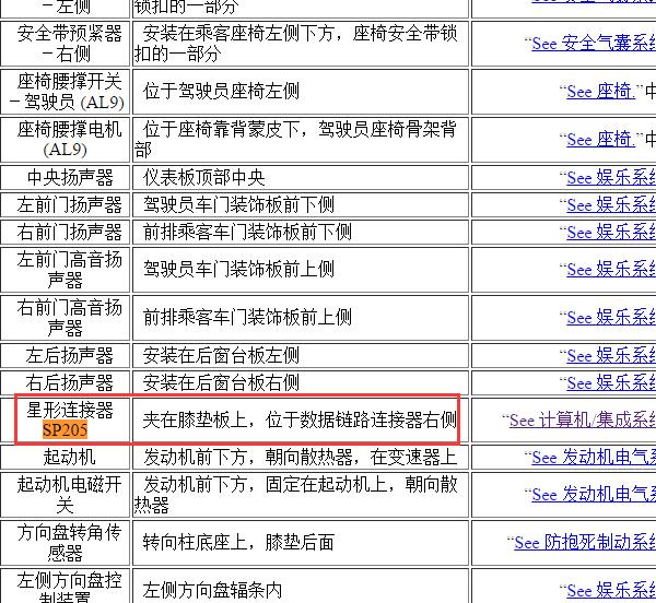 2007年别克君越SP205连接器位置