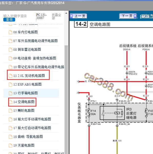 2014年广汽乘用车-传祺GS5 空调和风扇电路图