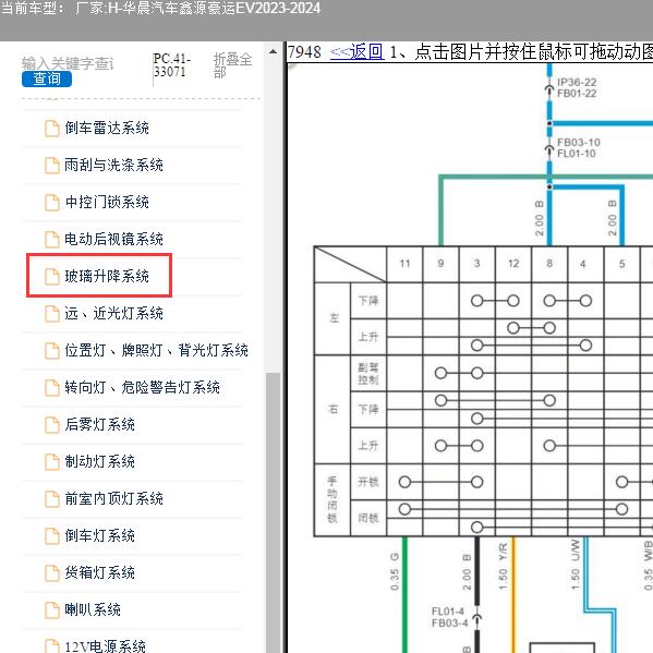 2023-2024年华晨汽车-鑫源豪运EV 车窗升降器电路图