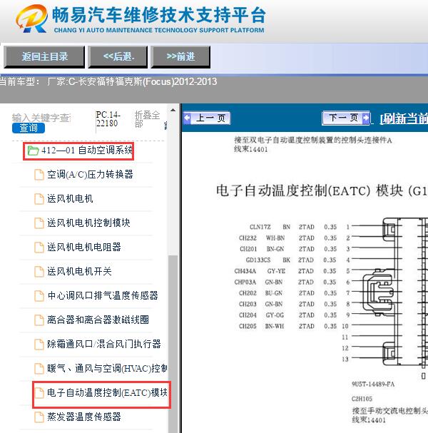 2012-2013年福特福克斯空调针脚资料