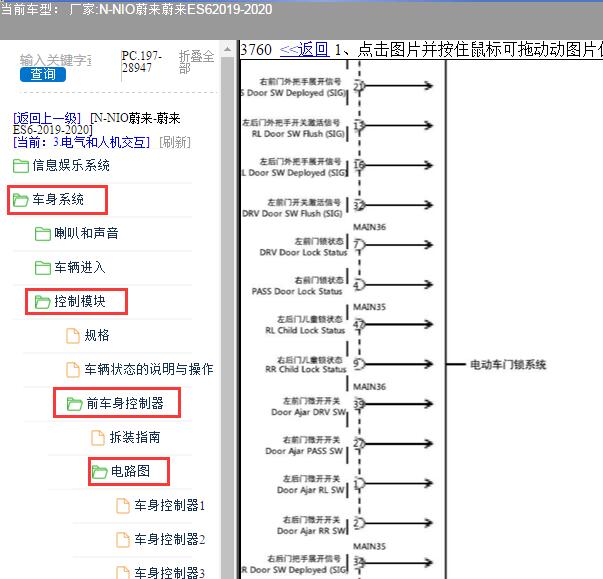 2020年蔚来汽车ES6电动门锁电路图