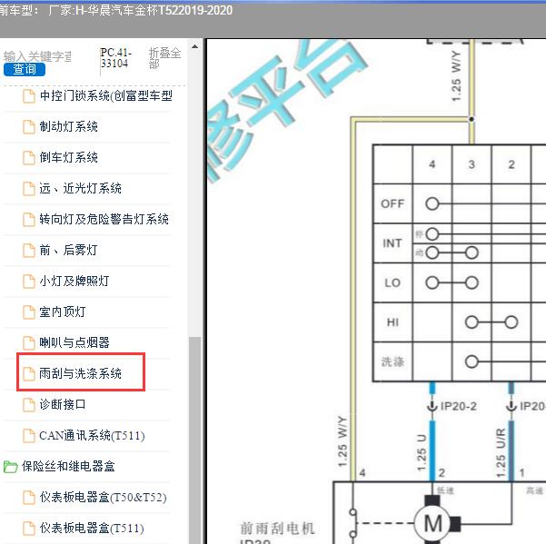 2019-2020年华晨汽车-金杯T52 组合开关和雨刮电路图
