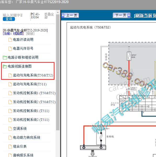 2019-2020年华晨汽车-金杯T52 起动机电路图
