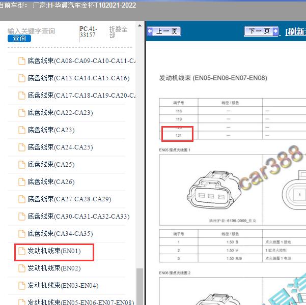 2021-2022年华晨汽车-金杯T10 发动机针脚