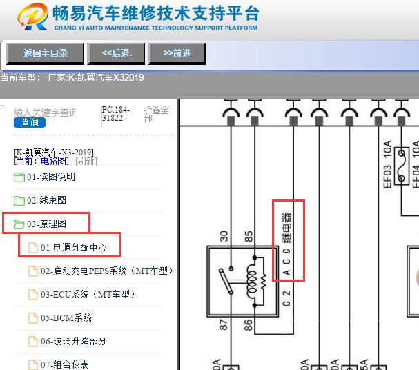 2019年凯翼汽车X3 ACC继电器电路图