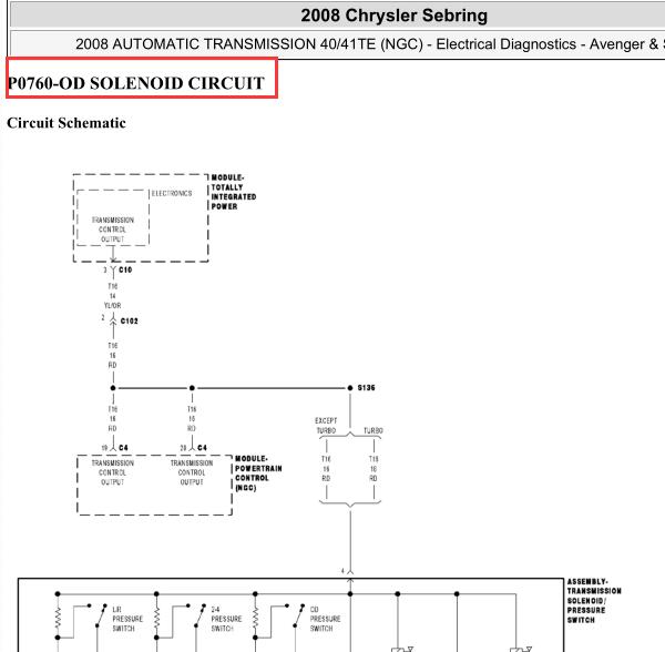 2008年克莱斯勒铂锐故障码P0760维修手册