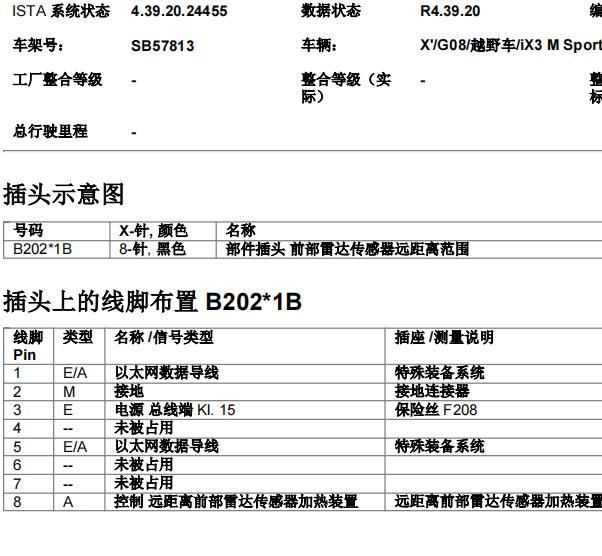 2022年宝马IX3前雷达针脚定义